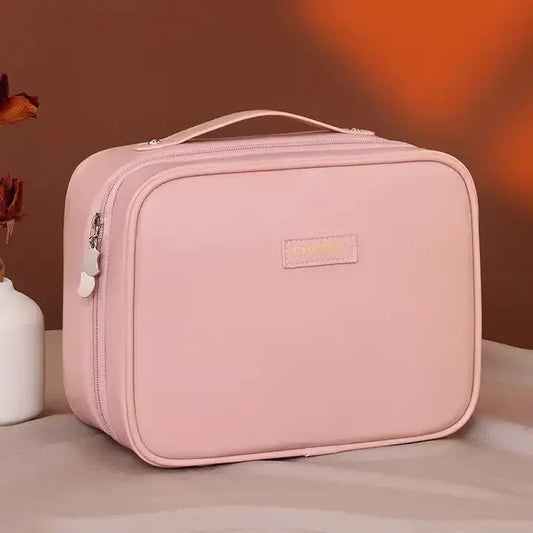 Pink 5-in-1 Multi-Function PU Makeup Organizer – Large Capacity Cosmetic Storage Bag with Dividers, Portable and Premium Quality - Mekamart Australia