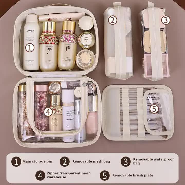 White 5-in-1 Multi-Function PU Makeup Organizer – Large Capacity Cosmetic Storage Bag with Dividers, Portable and Premium Quality - Mekamart Australia