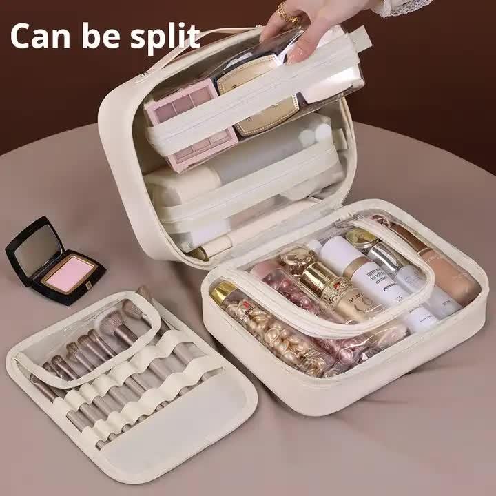 White 5-in-1 Multi-Function PU Makeup Organizer – Large Capacity Cosmetic Storage Bag with Dividers, Portable and Premium Quality - Mekamart Australia