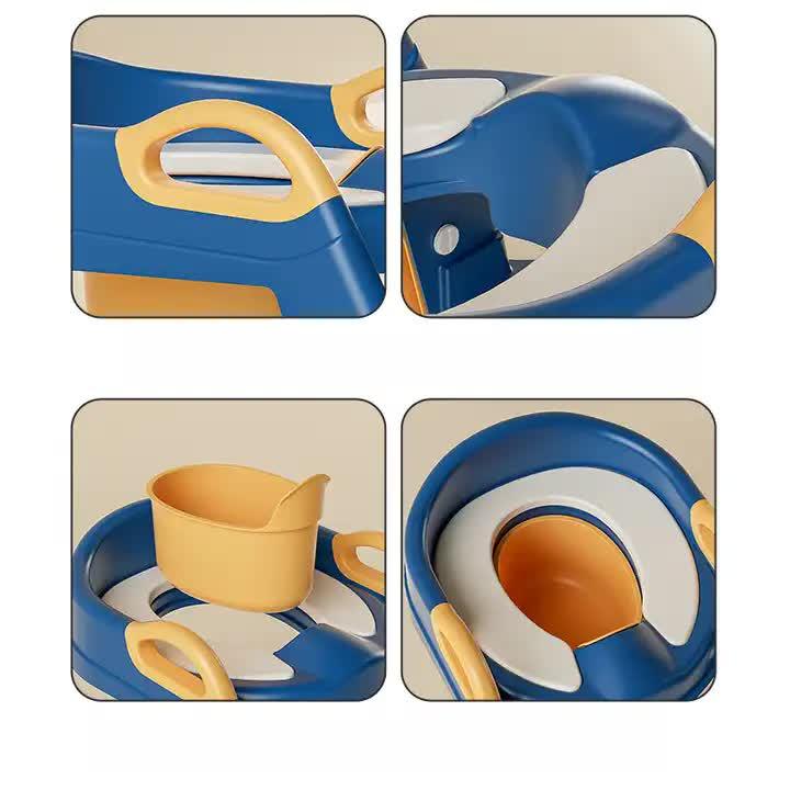 Blue Children's Toilet Trainer Seat - Foldable Potty Ladder with Color Box, Easy-to-Use Toilet Seat for Kids - Mekamart Australia