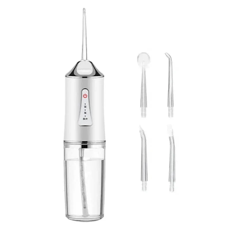 White Electric Portable Water Flosser - Smart 4-Head Oral Irrigation Teeth Cleaner, Pulse Cleaning for Home Use - Mekamart Australia