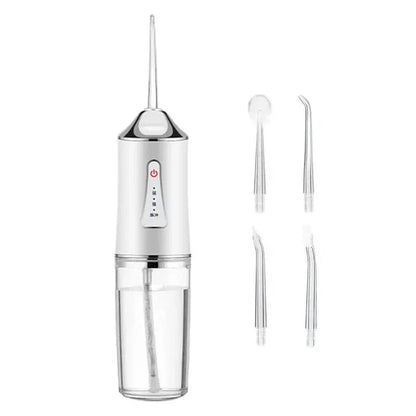 White Electric Portable Water Flosser - Smart 4-Head Oral Irrigation Teeth Cleaner, Pulse Cleaning for Home Use - Mekamart Australia