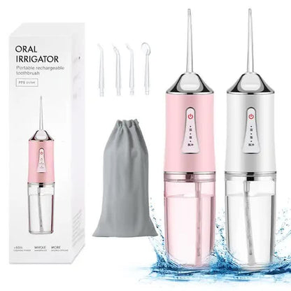 White Electric Portable Water Flosser - Smart 4-Head Oral Irrigation Teeth Cleaner, Pulse Cleaning for Home Use - Mekamart Australia