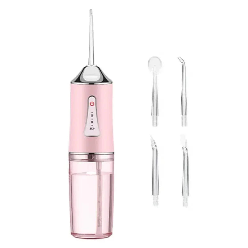 Pink Electric Portable Water Flosser - Smart 4-Head Oral Irrigation Teeth Cleaner, Pulse Cleaning for Home Use - Mekamart Australia