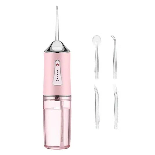 Pink Electric Portable Water Flosser - Smart 4-Head Oral Irrigation Teeth Cleaner, Pulse Cleaning for Home Use - Mekamart Australia