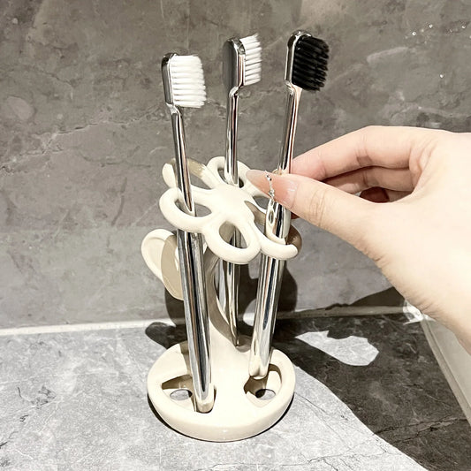 White Creative Ceramic Toothbrush Holder – Makeup Brush & Eyebrow Pencil Organizer for Bathroom, Stylish and Practical Toothbrush Stand - Mekamart Australia