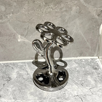 Silver Gray Creative Ceramic Toothbrush Holder - Makeup Brush & Eyebrow Pencil Organizer for Bathroom, Stylish and Practical Toothbrush Stand - Mekamart Australia