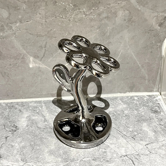Silver Gray Creative Ceramic Toothbrush Holder - Makeup Brush & Eyebrow Pencil Organizer for Bathroom, Stylish and Practical Toothbrush Stand - Mekamart Australia