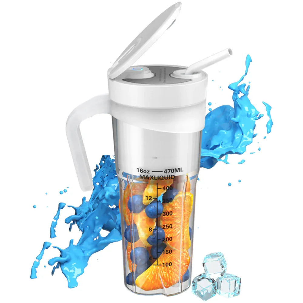 White Portable Juicer - Rechargeable Outdoor Travel Juice Cup with Six Blades, Multifunctional Smoothie Maker - Mekamart Australia