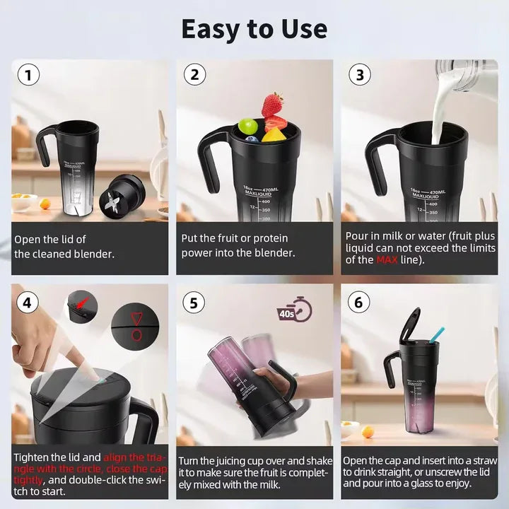 White Portable Juicer - Rechargeable Outdoor Travel Juice Cup with Six Blades, Multifunctional Smoothie Maker - Mekamart Australia
