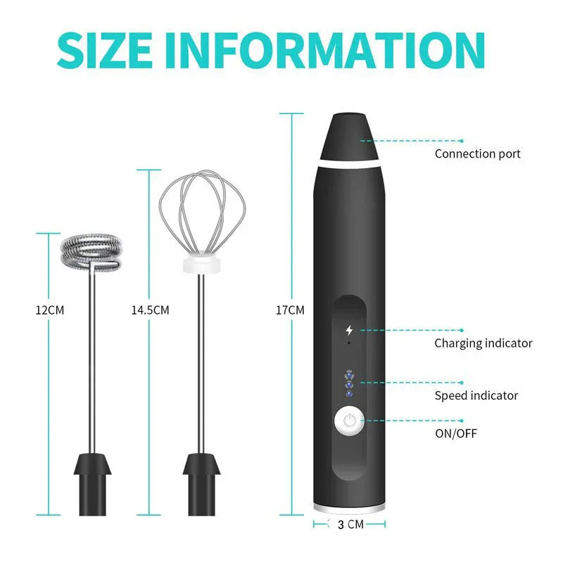 Black 304 Stainless Steel Handheld Electric Milk Frother, Egg Beater, Paint Mixer, and Milk Powder Whisk - Mekamart Australia