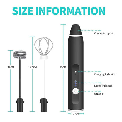 Black 304 Stainless Steel Handheld Electric Milk Frother, Egg Beater, Paint Mixer, and Milk Powder Whisk - Mekamart Australia