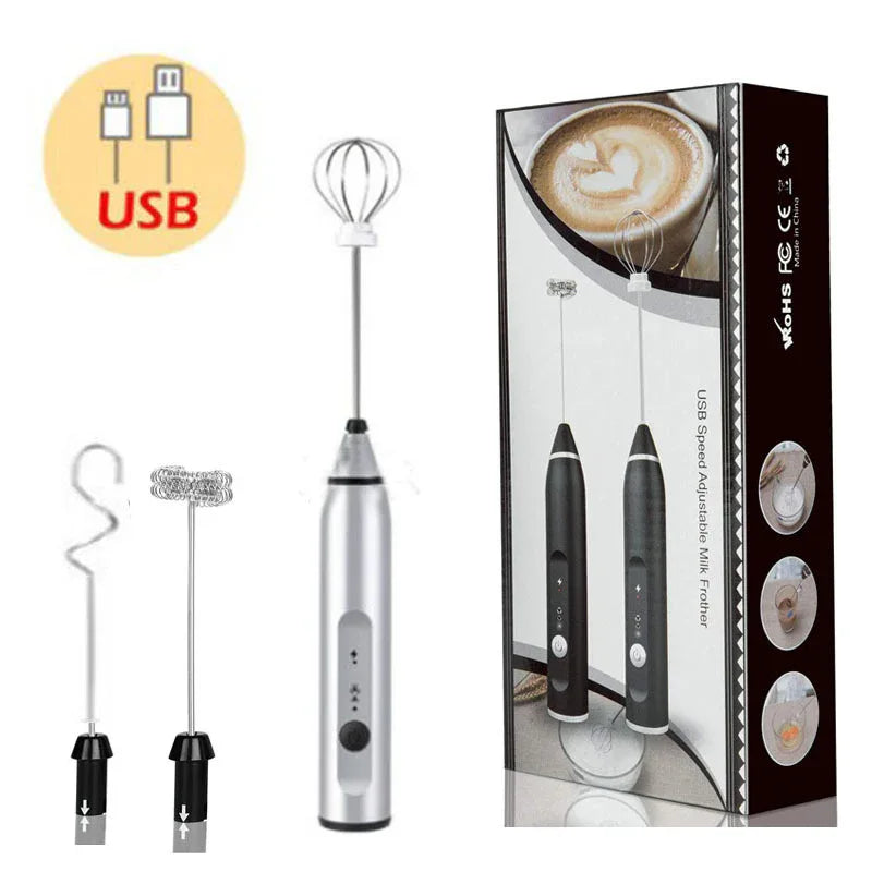 Silver 304 Stainless Steel Handheld Electric Milk Frother, Egg Beater, Paint Mixer, and Milk Powder Whisk - Mekamart Australia