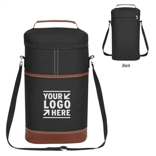 Black Portable Insulated Wine Cooler Bag – Oxford Fabric Round Tote with Thick Aluminum Lining for Wine, Champagne, and Beverages - Mekamart Australia