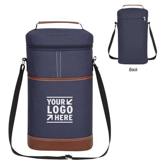Blue Portable Insulated Wine Cooler Bag - Oxford Fabric Round Tote with Thick Aluminum Lining for Wine, Champagne, and Beverages - Mekamart Australia