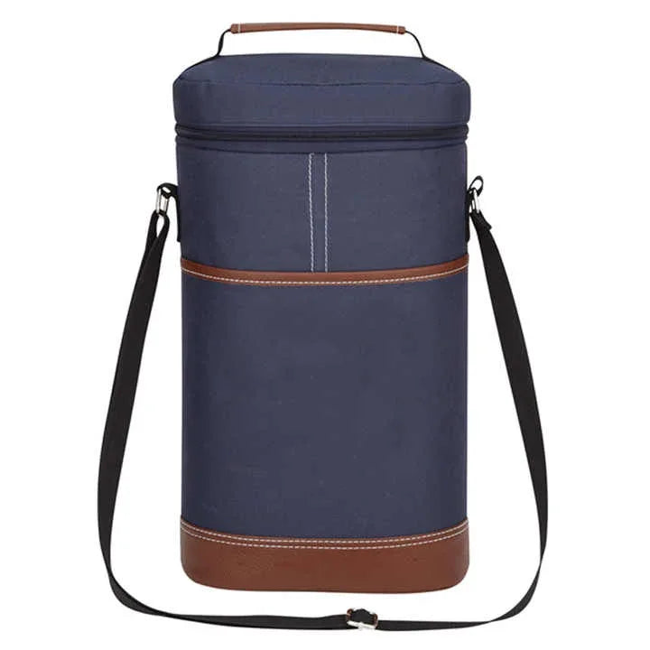 Blue Portable Insulated Wine Cooler Bag - Oxford Fabric Round Tote with Thick Aluminum Lining for Wine, Champagne, and Beverages - Mekamart Australia