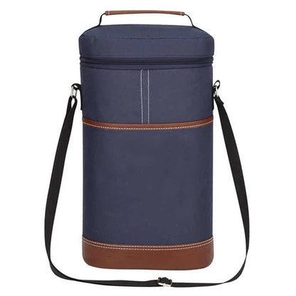 Blue Portable Insulated Wine Cooler Bag - Oxford Fabric Round Tote with Thick Aluminum Lining for Wine, Champagne, and Beverages - Mekamart Australia
