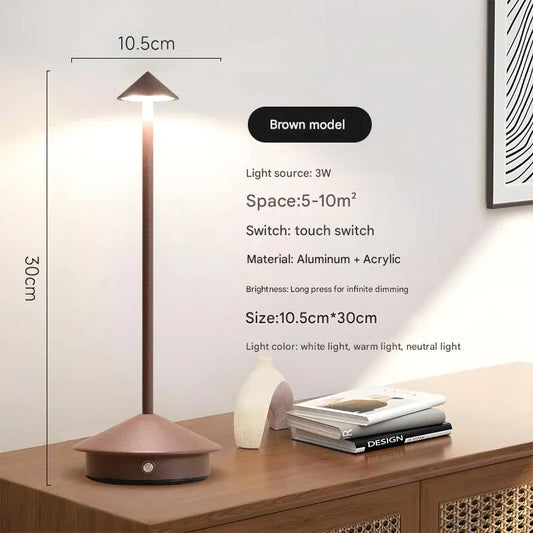 Brown Modern Minimalist Aluminum LED Mushroom Night Light - Creative Bedside Atmosphere Lamp for Dining Room and Bedroom - Mekamart Australia