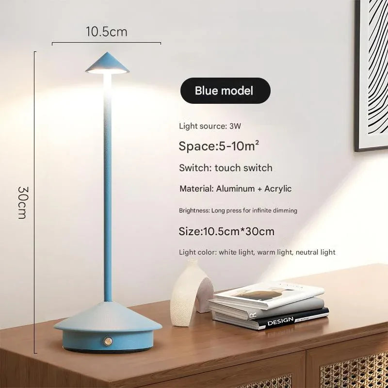 Blue Modern Minimalist Aluminum LED Mushroom Night Light - Creative Bedside Atmosphere Lamp for Dining Room and Bedroom - Mekamart Australia