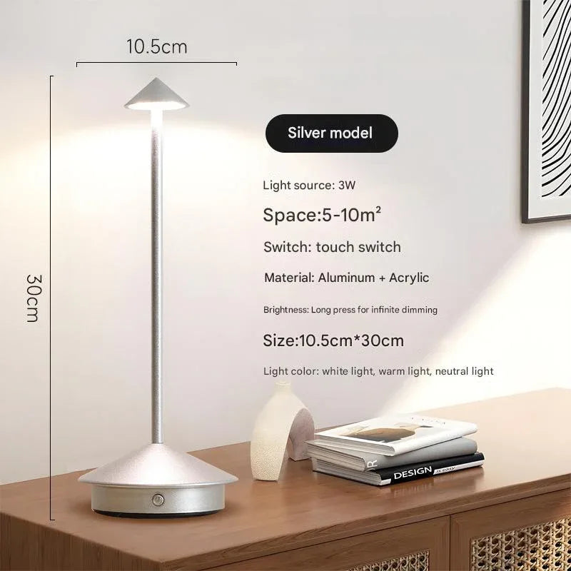 Silver Modern Minimalist Aluminum LED Mushroom Night Light - Creative Bedside Atmosphere Lamp for Dining Room and Bedroom - Mekamart Australia