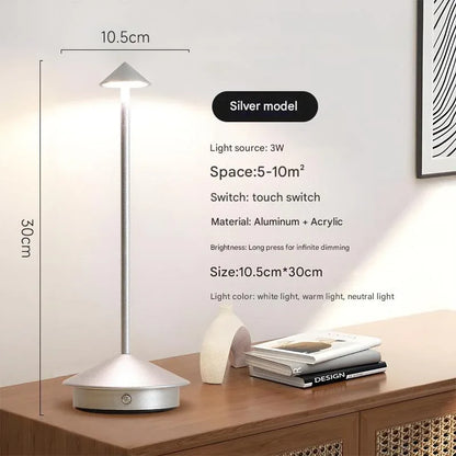 Silver Modern Minimalist Aluminum LED Mushroom Night Light - Creative Bedside Atmosphere Lamp for Dining Room and Bedroom - Mekamart Australia