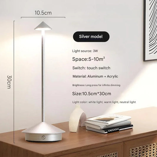 Silver Modern Minimalist Aluminum LED Mushroom Night Light - Creative Bedside Atmosphere Lamp for Dining Room and Bedroom - Mekamart Australia