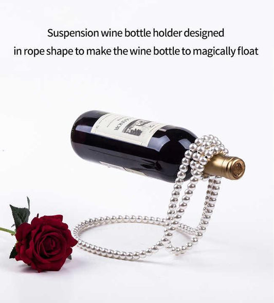 White Modern Floating Pearl Wine Bottle Holder - Elegant Home Decor, Unique Kitchen Accessory for Dining, Bar, and Living Room - Mekamart Australia