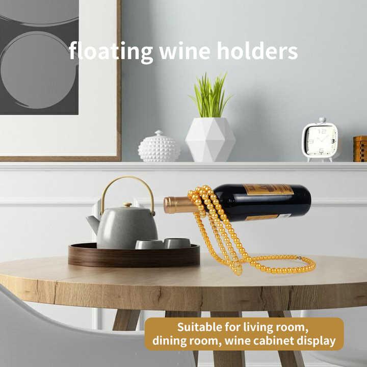 White Modern Floating Pearl Wine Bottle Holder - Elegant Home Decor, Unique Kitchen Accessory for Dining, Bar, and Living Room - Mekamart Australia