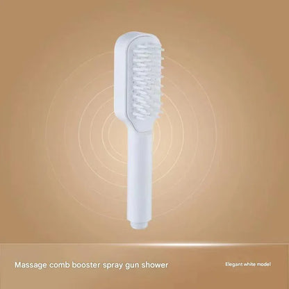 White Handheld Shower Head with Silicone Brush and Massage Function - High-Pressure Water Spray - Mekamart Australia