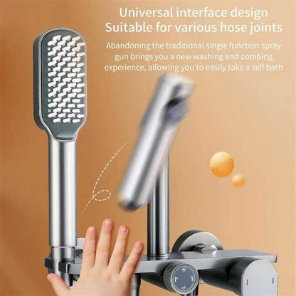 White Handheld Shower Head with Silicone Brush and Massage Function - High-Pressure Water Spray - Mekamart Australia