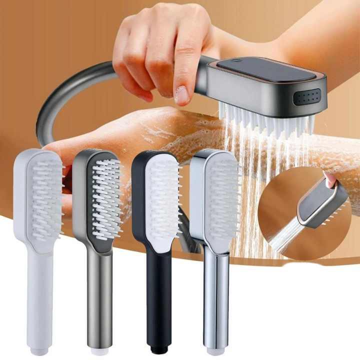 White Handheld Shower Head with Silicone Brush and Massage Function - High-Pressure Water Spray - Mekamart Australia
