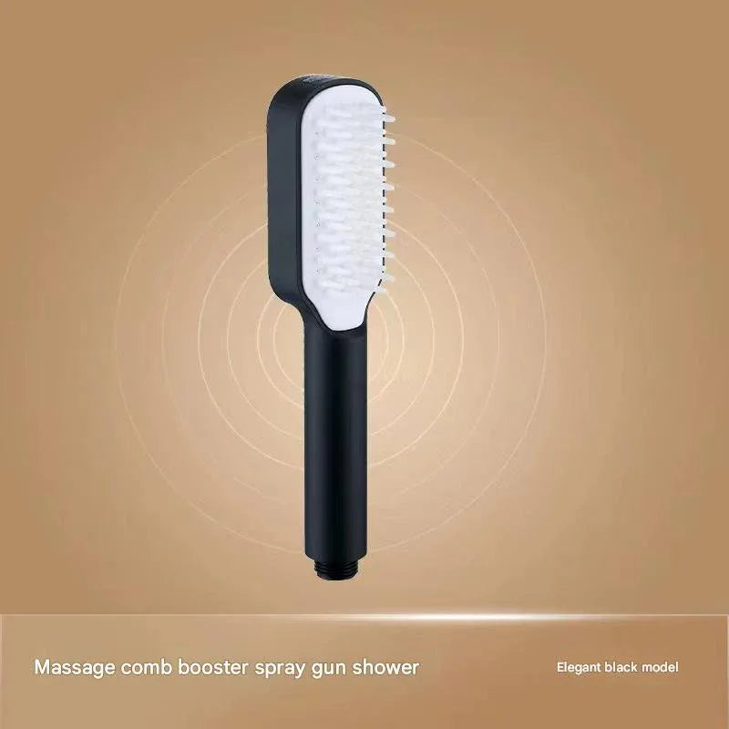 Black Handheld Shower Head with Silicone Brush and Massage Function - High-Pressure Water Spray - Mekamart Australia