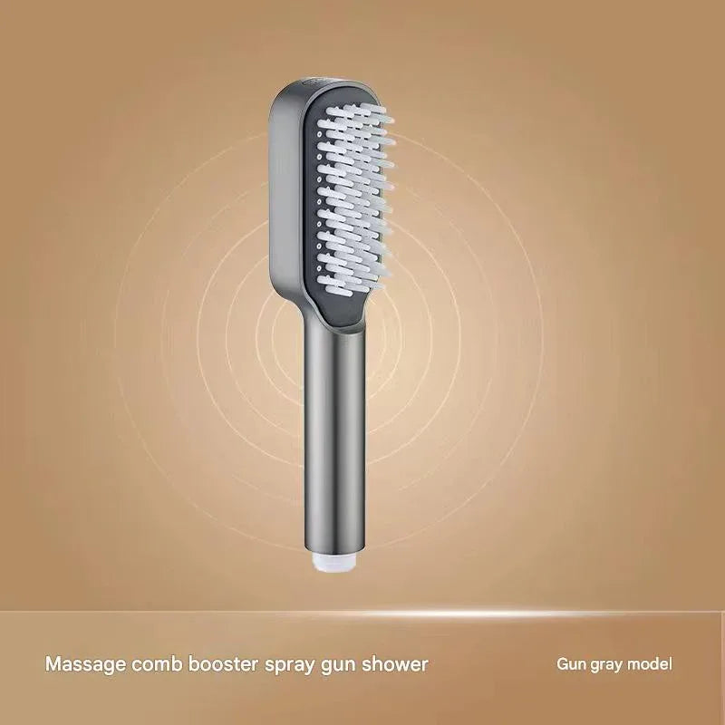 Grey Handheld Shower Head with Silicone Brush and Massage Function - High-Pressure Water Spray - Mekamart Australia