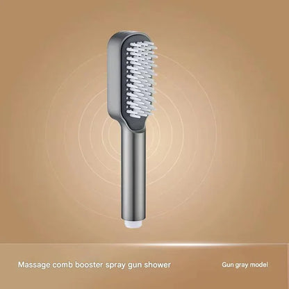 Grey Handheld Shower Head with Silicone Brush and Massage Function - High-Pressure Water Spray - Mekamart Australia