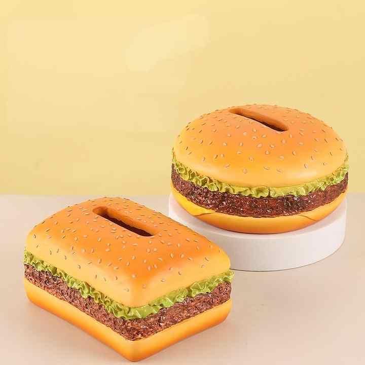 Square Creative Burger Tissue Box - Fun American-Style Cartoon Paper Towel Holder for Home Décor and Gifts - Mekamart Australia