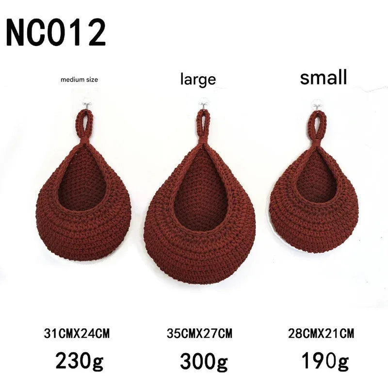 Red 3-Piece Wall-Mounted Cotton Rope Storage Baskets – Large, Medium, and Small Hand-Woven Fruit/Vegetable/Storage Nets (Large weight 300g, Medium weight 230g, Small weight 200g) - Mekamart Australia