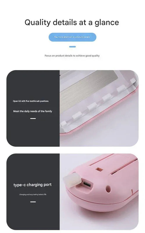 Cyan Wall-Mounted Toothbrush Sterilizer with UV-C Disinfection and Drying - USB Rechargeable, Family 5-Brush Holder, ABS Material - Mekamart Australia
