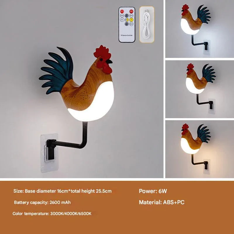 Brown USB Rechargeable Rooster Wall Lamp with Sound, Aromatherapy, and Decorative Design - Creative Nightlight for Bedroom and Corridor - Mekamart Australia