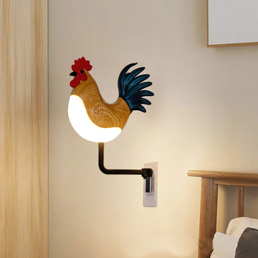 Brown USB Rechargeable Rooster Wall Lamp with Sound, Aromatherapy, and Decorative Design - Creative Nightlight for Bedroom and Corridor - Mekamart Australia
