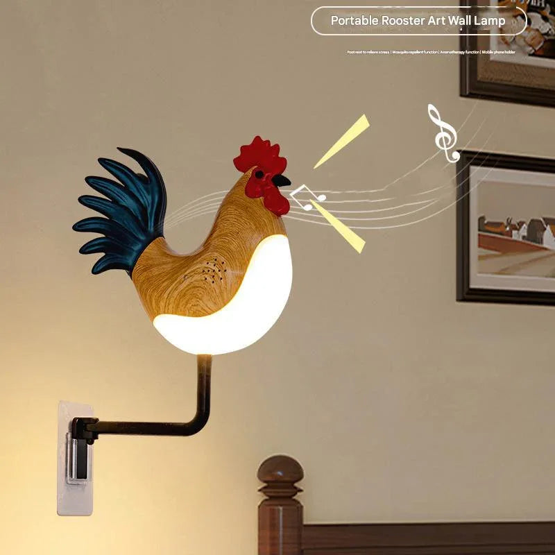 Brown USB Rechargeable Rooster Wall Lamp with Sound, Aromatherapy, and Decorative Design - Creative Nightlight for Bedroom and Corridor - Mekamart Australia