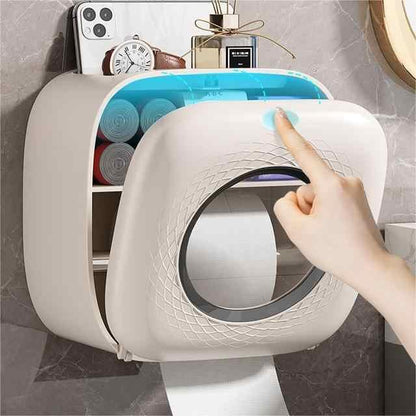 Light Yellow Wall-Mounted Bathroom Tissue Box - Waterproof Paper Towel Dispenser with Storage Shelf, No-Drill Design(Tissue box only) - Mekamart Australia
