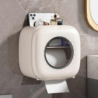 Light Yellow Wall-Mounted Bathroom Tissue Box - Waterproof Paper Towel Dispenser with Storage Shelf, No-Drill Design(Tissue box only) - Mekamart Australia