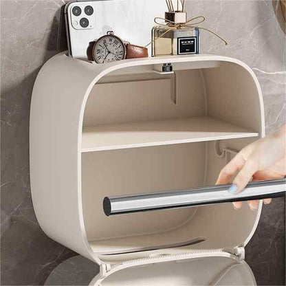 Light Yellow Wall-Mounted Bathroom Tissue Box - Waterproof Paper Towel Dispenser with Storage Shelf, No-Drill Design(Tissue box only) - Mekamart Australia