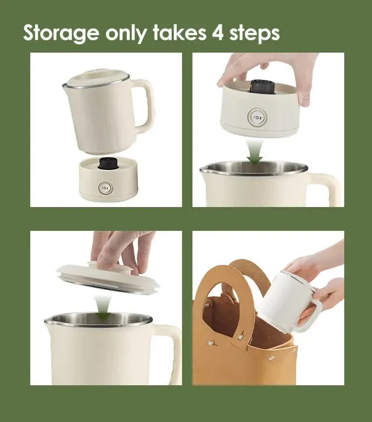White Portable Foldable Travel Electric Kettle - 304 Stainless Steel Electric Water Boiler - Mekamart Australia