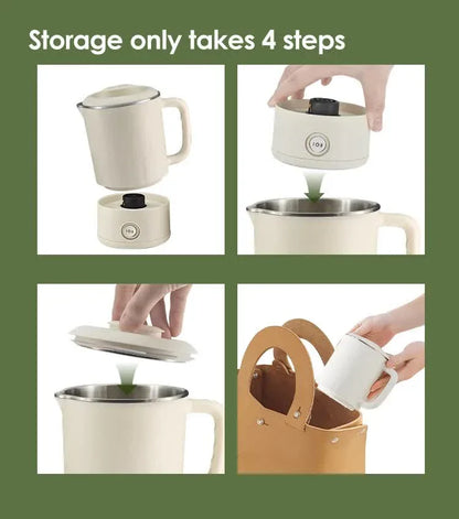 White Portable Foldable Travel Electric Kettle - 304 Stainless Steel Electric Water Boiler - Mekamart Australia