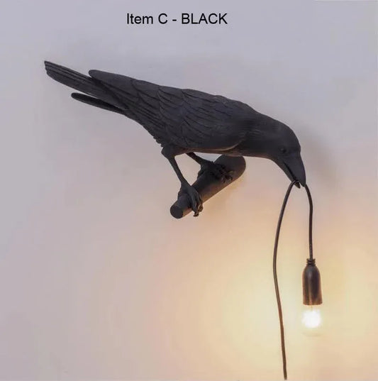 Black Bird Left Wall Lamp Nordic Resin Bird Wall Lamp - Creative Animal Bedside Decorative USB Night Light, Stylish Bird Perched Lamp for Bedroom and Living Room - Mekamart Australia