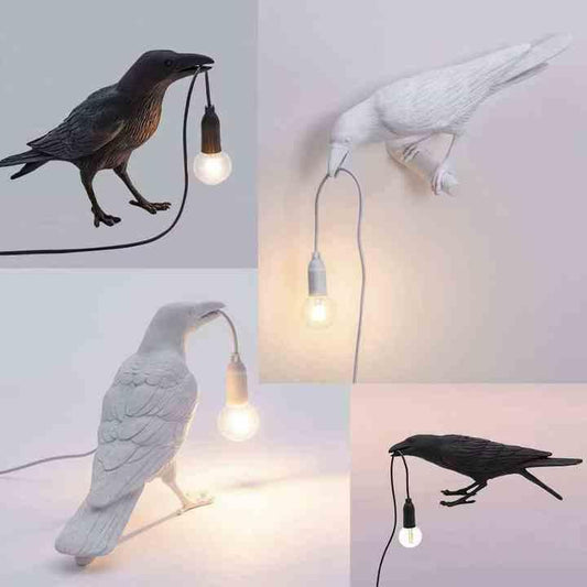 Black Bird Standing Shape Nordic Resin Bird Wall Lamp - Creative Animal Bedside Decorative USB Night Light, Stylish Bird Perched Lamp for Bedroom and Living Room - Mekamart Australia