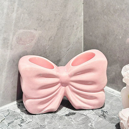 Pink Creative Ceramic Bowknot Toothbrush Holder - Elegant Bathroom Storage for Electric Toothbrush and Toothpaste - Mekamart Australia
