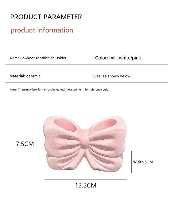 Pink Creative Ceramic Bowknot Toothbrush Holder - Elegant Bathroom Storage for Electric Toothbrush and Toothpaste - Mekamart Australia