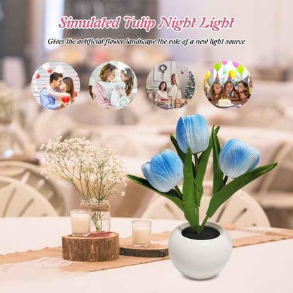 White Flowers USB Tulip Night Light - Bedroom Decor Table Lamp with PU Flowers & Ceramic Pot, Perfect Gift for Family & Friends - Mekamart Australia